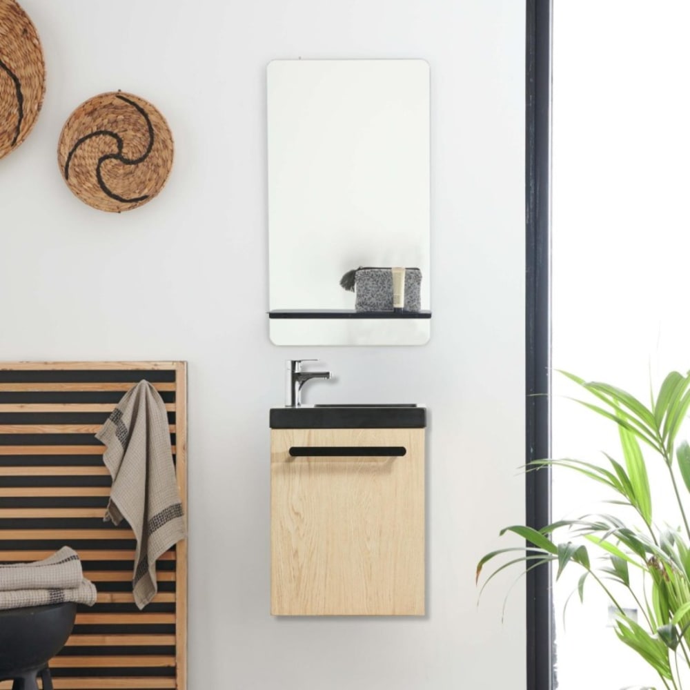 Ensemble lave-mains suspendu NEVADA avec miroir tablette