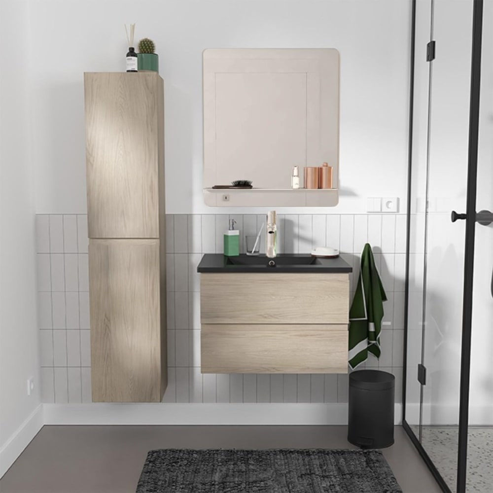 Ensemble meuble simple vasque SORRENTO 60 cm + robinet + miroir + Colonne