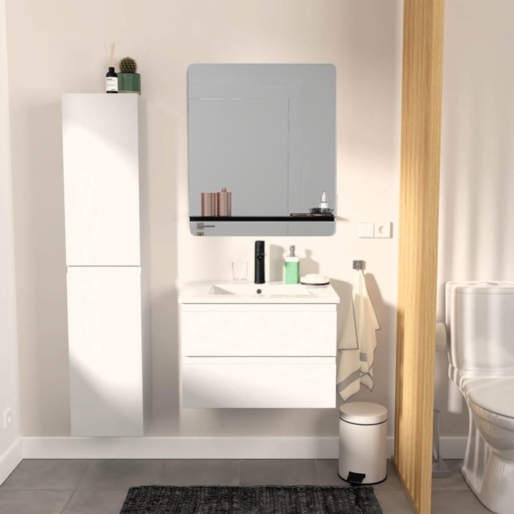 Meuble simple vasque 60cm SORRENTO Décor chêne +vasque+robinet+miroir+colonne