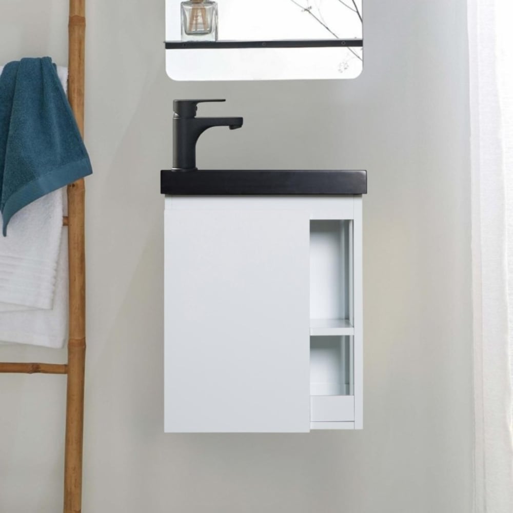 Ensemble lave-mains HAMPTON avec rangement latéral et robinet noir