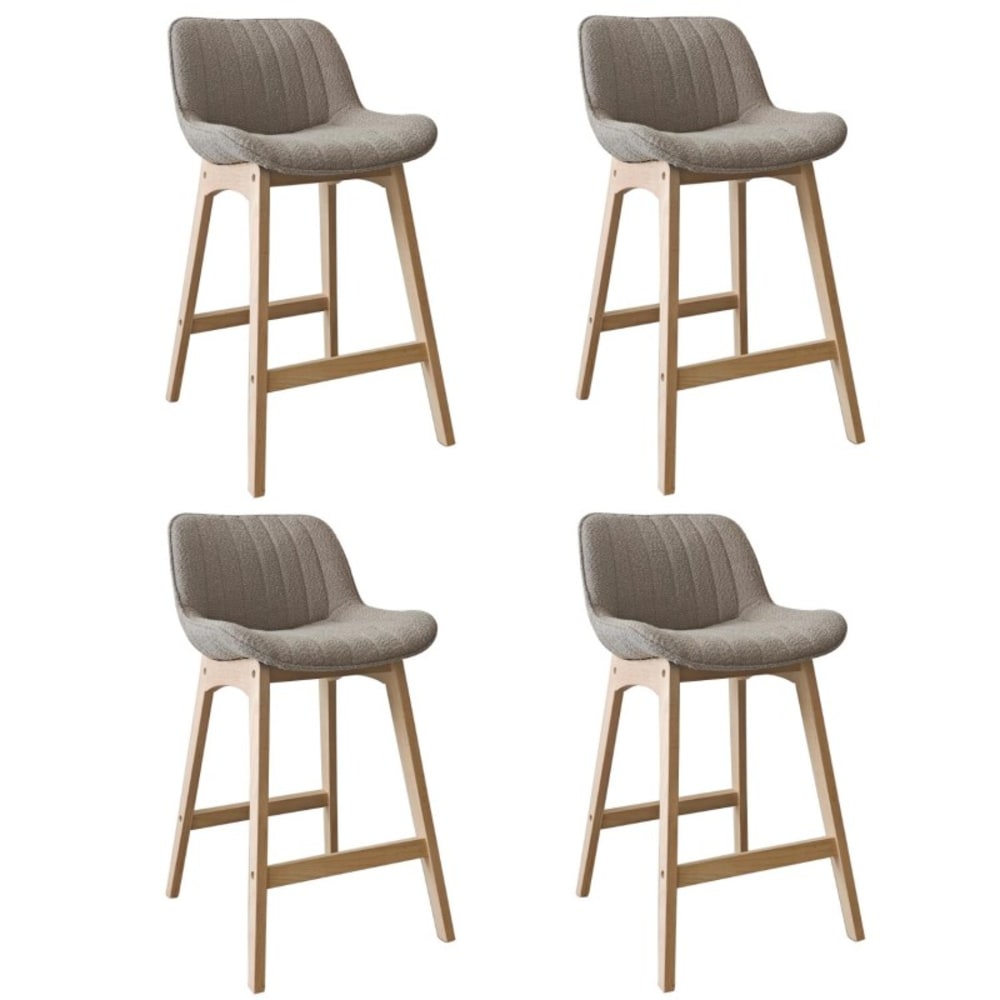 Lot de chaises MILK d'îlot et bar en chêne et assise tissu bouclette 65cm