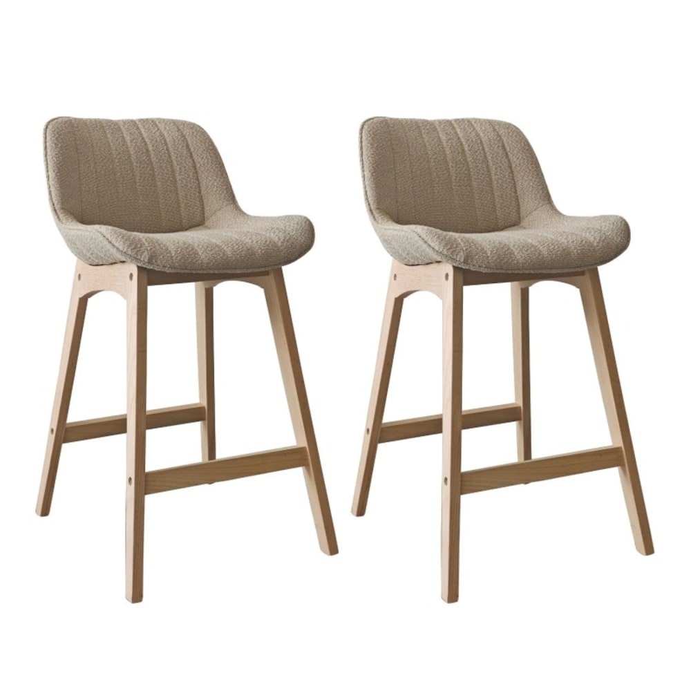 Lot de chaises MILK d'îlot et bar en chêne et assise tissu bouclette 65cm