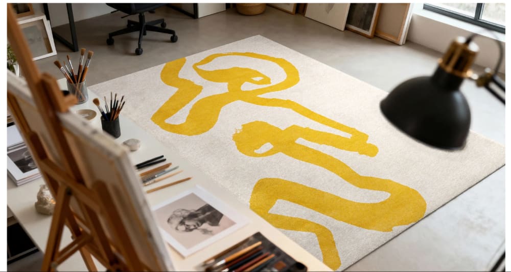 Tapis moderne tissé plat jaune 170x240 cm