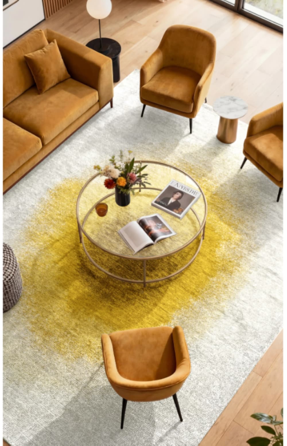 Tapis moderne tissé plat jaune diam 240 cm