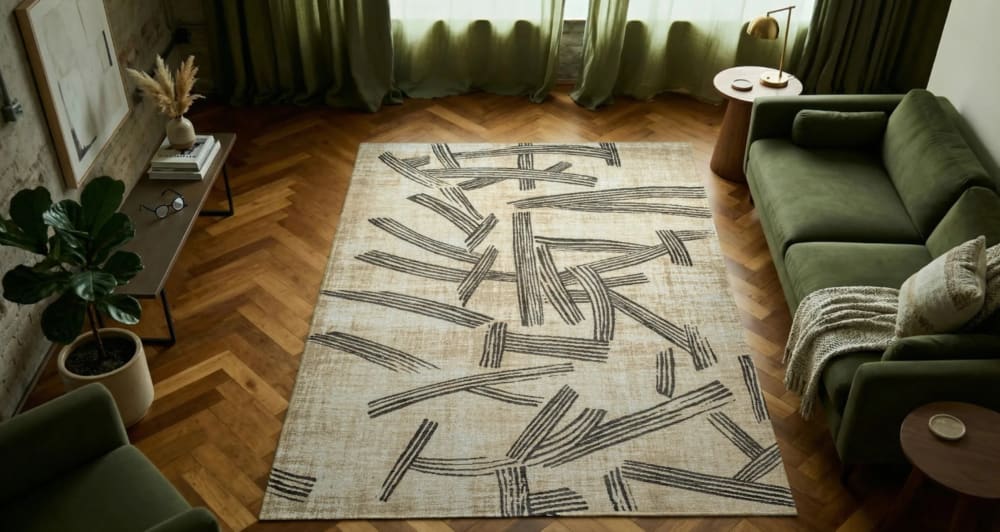 Tapis moderne tissé plat beige 170x240 cm