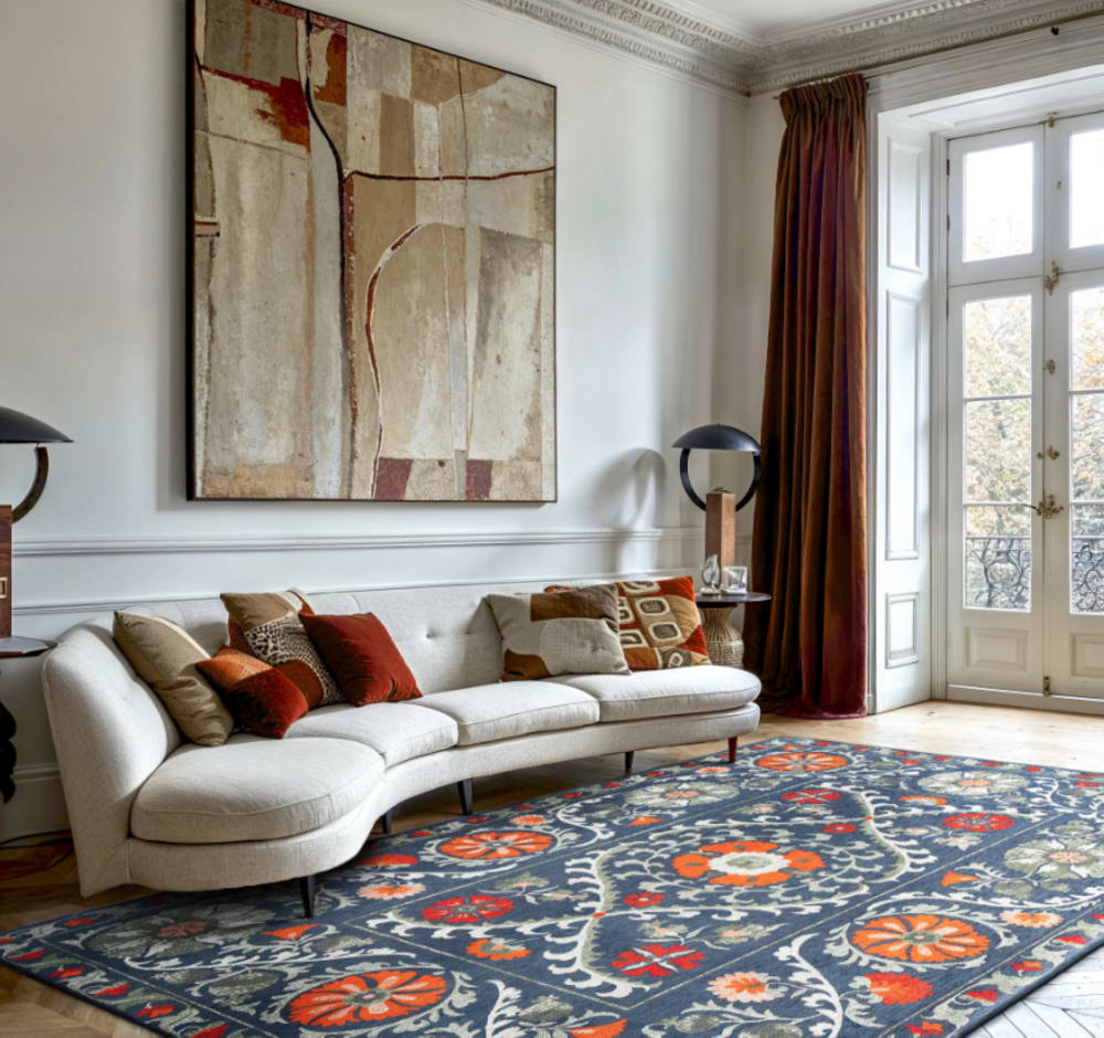 Tapis style orient tissé plat bleu 170x240 cm