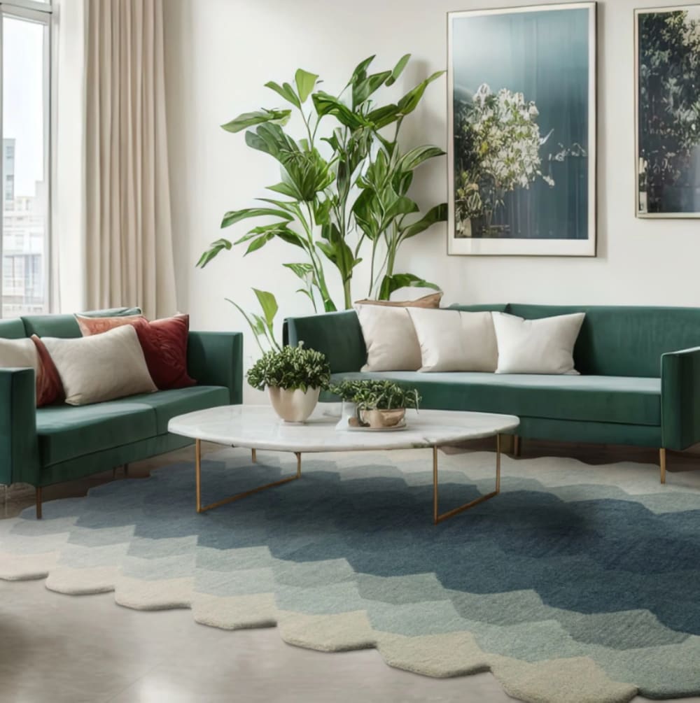 Tapis moderne tufté main en laine bleu 200x290 cm