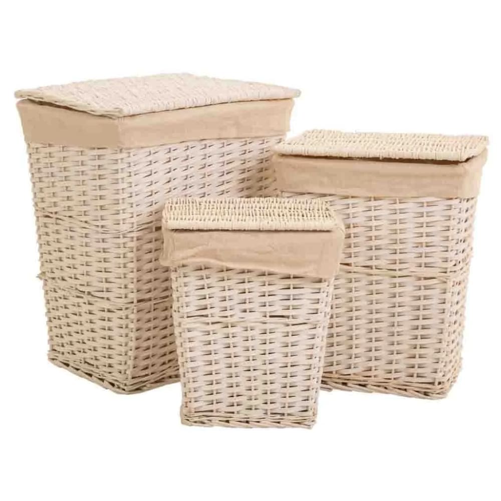 Lot De Paniers Alexandra House Living Blanc Osier Bois De Saule 3 Pièces