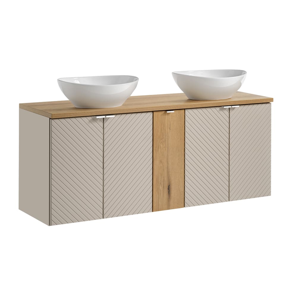 Meuble double vasque 140cm 5 portes panneaux mélaminé et mdf beige