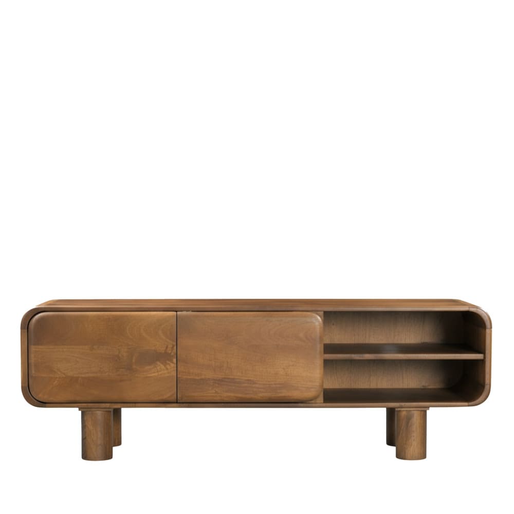 Sira - Meuble tv 2 portes en bois massif L140cm - Bois foncé