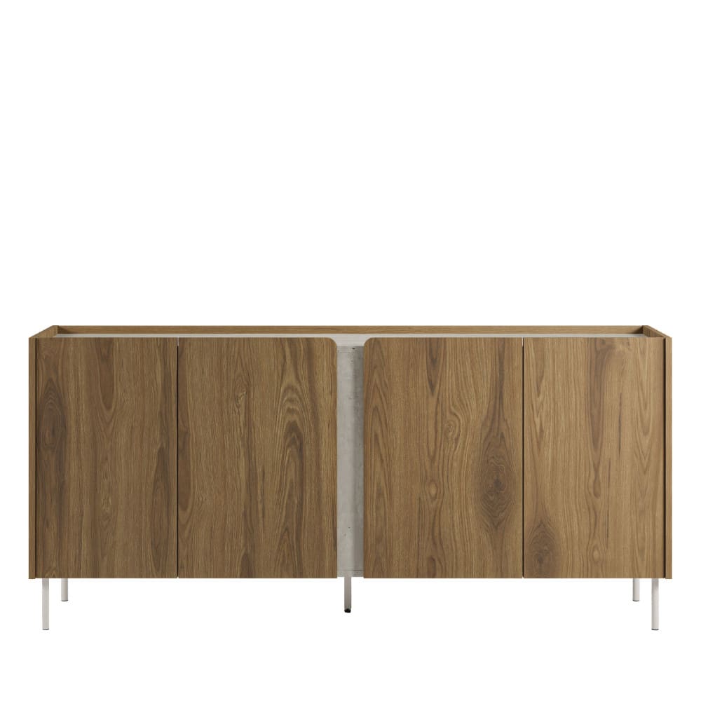 Boxy - Buffet 4 portes en bois et effet travertin L180cm - Bois foncé