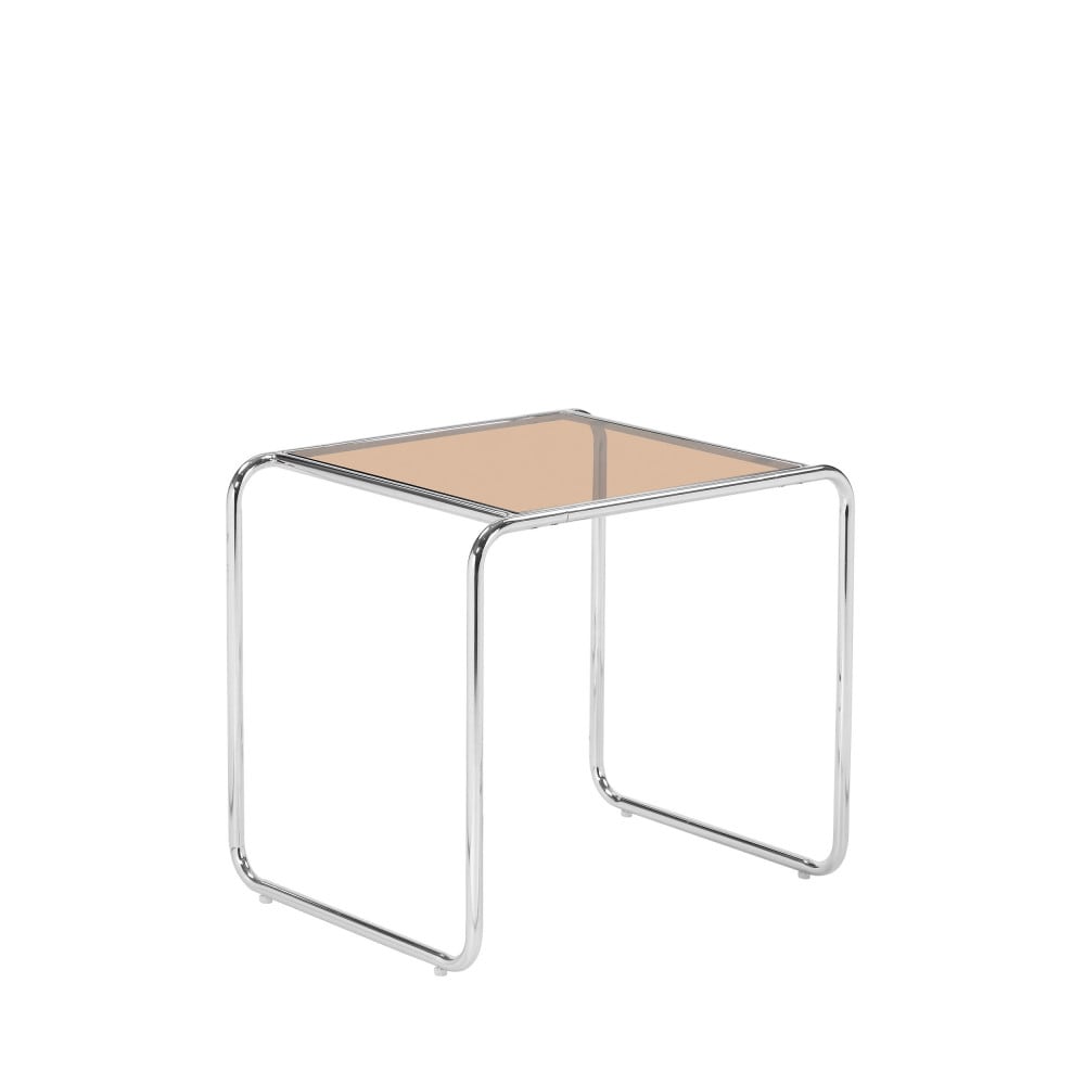 Rika - Table d'appoint en verre pieds chrome - Verre ambré