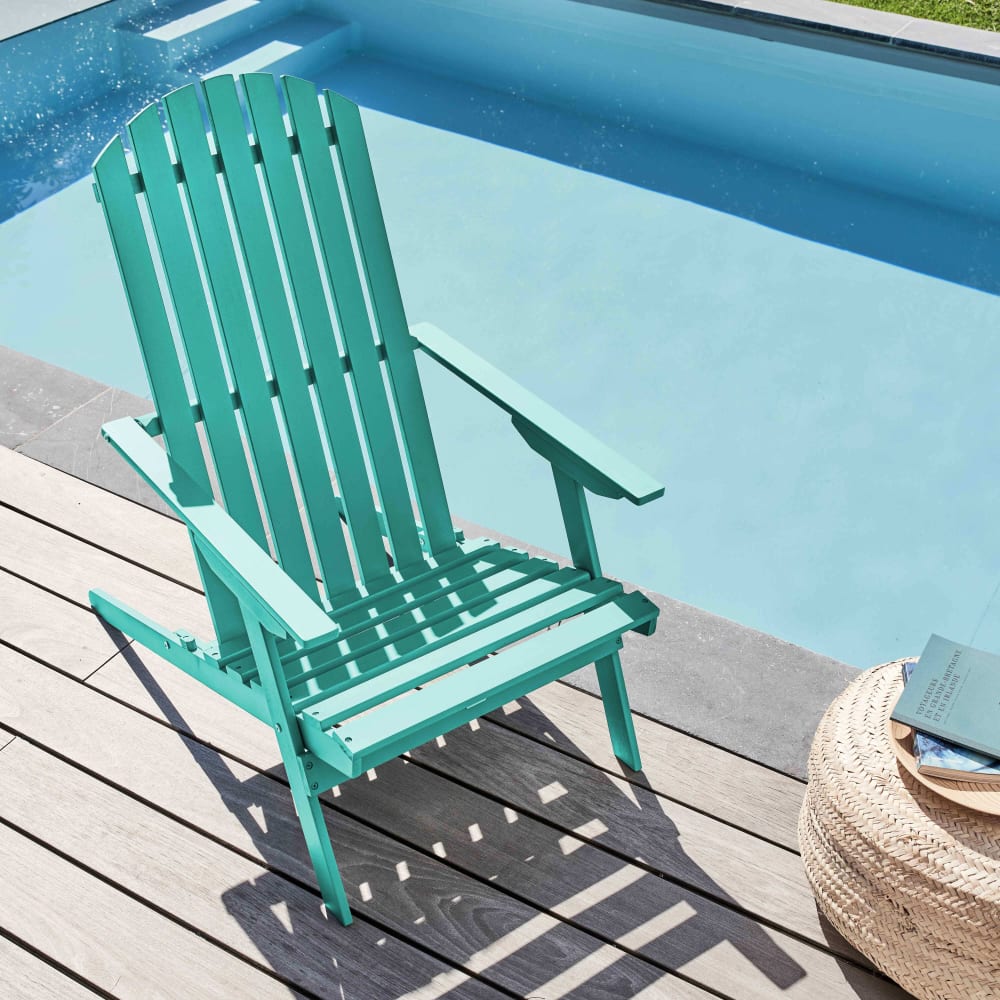 Fauteuil relax pliant en bois d'eucalyptus turquoise Oviala