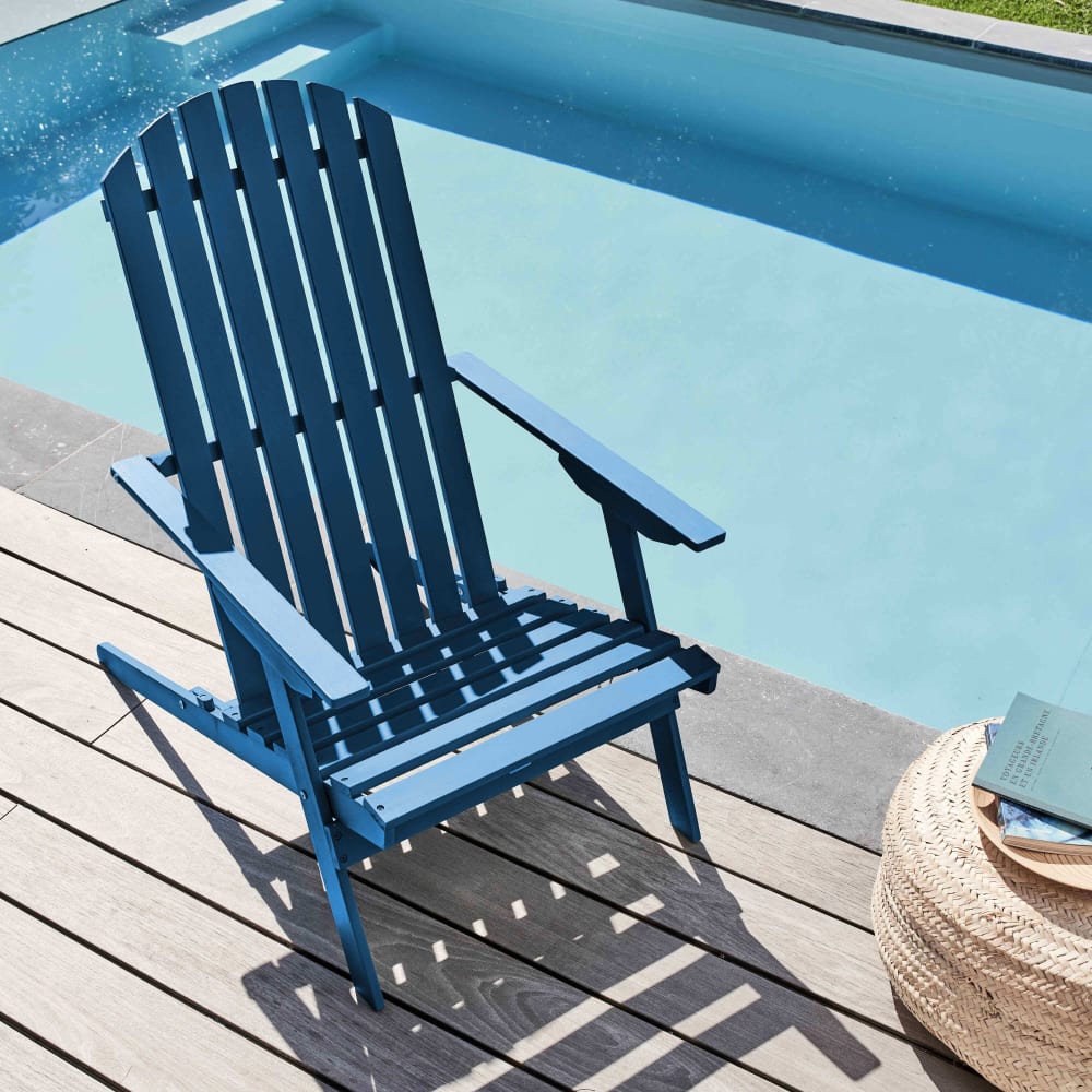 Fauteuil relax pliant en bois d'eucalyptus bleu pacific Oviala