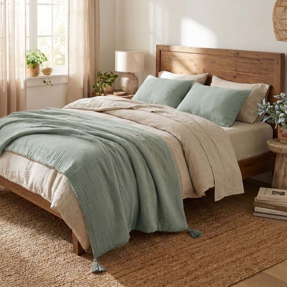 Bout De Lit 90x200 Cm Gaze De Coton Eucalyptus