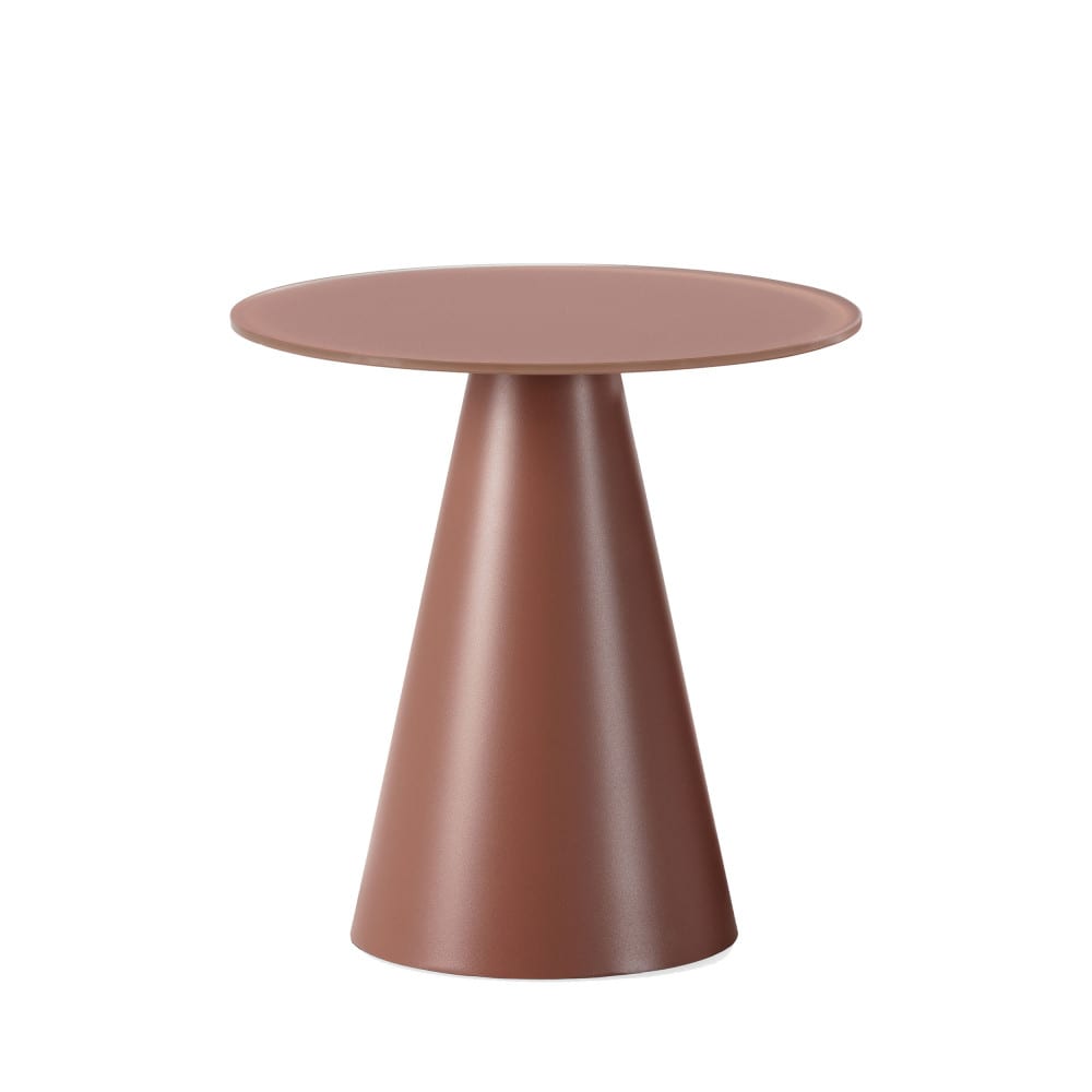 Celeste - Table d'appoint ronde en verre trempé et métal diam.45cm - Marron glacé