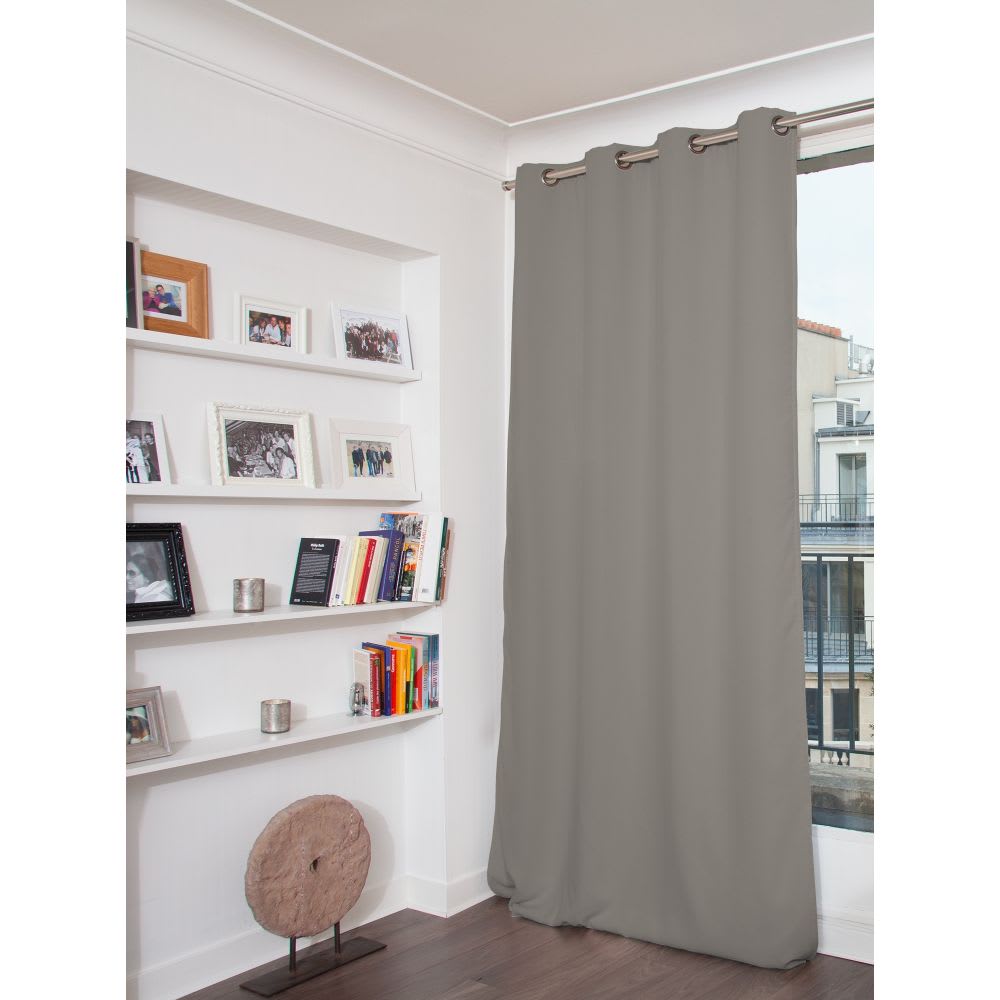 Rideau Occultant Total Velours Oeillets Gris MC09 130L x 250H