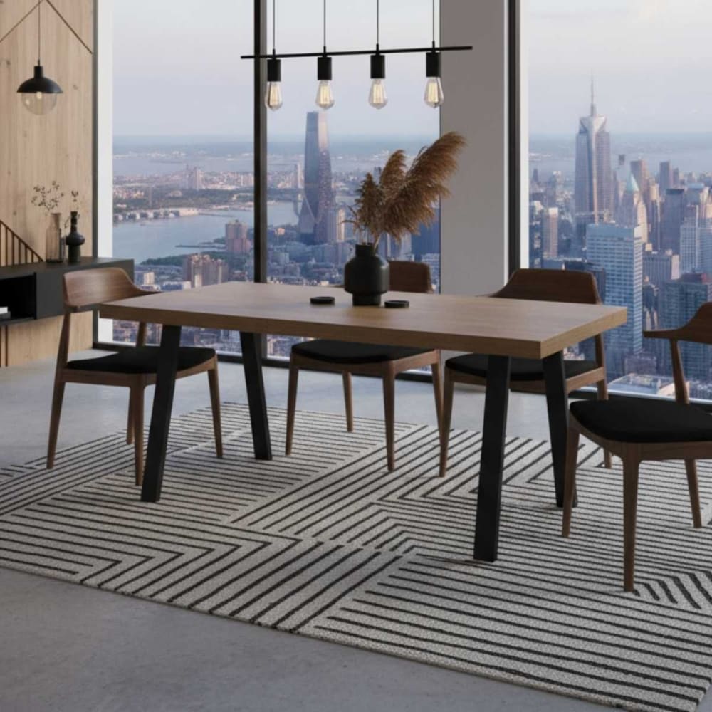 DENVER - Table Rectangulaire 200cm Aspect Bois Piètement A Métal Noir