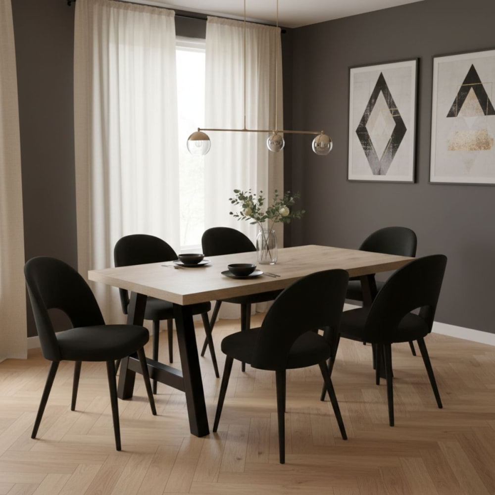 CANYON - Table Rectangulaire 230cm Aspect Bois Piètement A Métal Noir