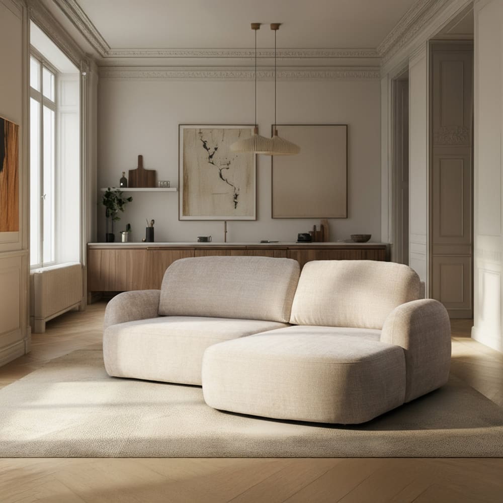 Viona - Canapé D'angle Convertible Avec Coffre En Tissu Beige - Angle Droit