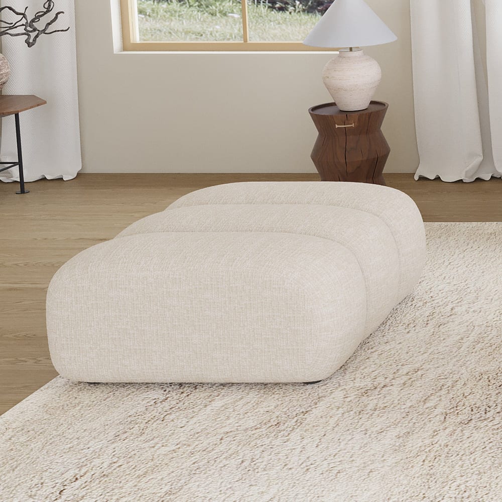 Gabya - Pouf Rectangle Matelassé En Tissu Beige