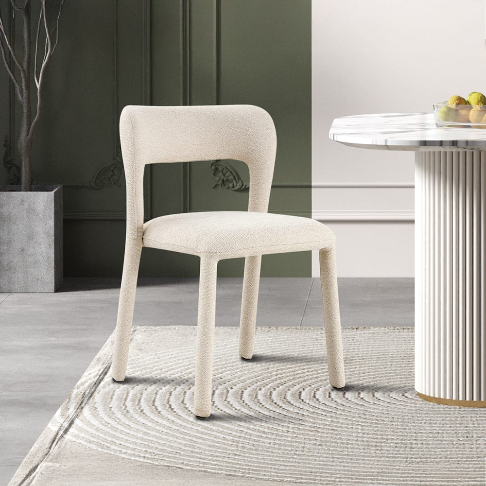 Elvas - Chaise Empilable En Tissu Bouclette Beige