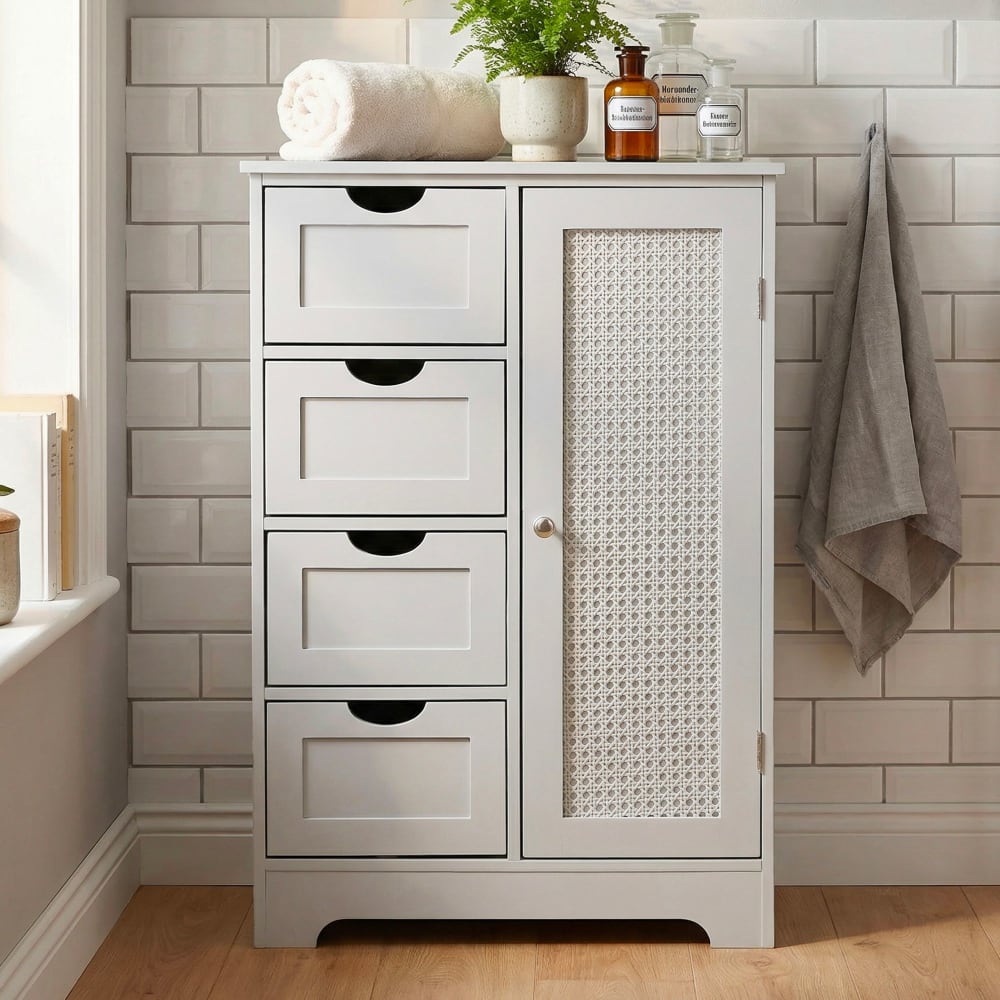 Meuble de salle de bain Blanc 80cm Armoire salle de bain Étagère Tiroirs Porte FineBuy