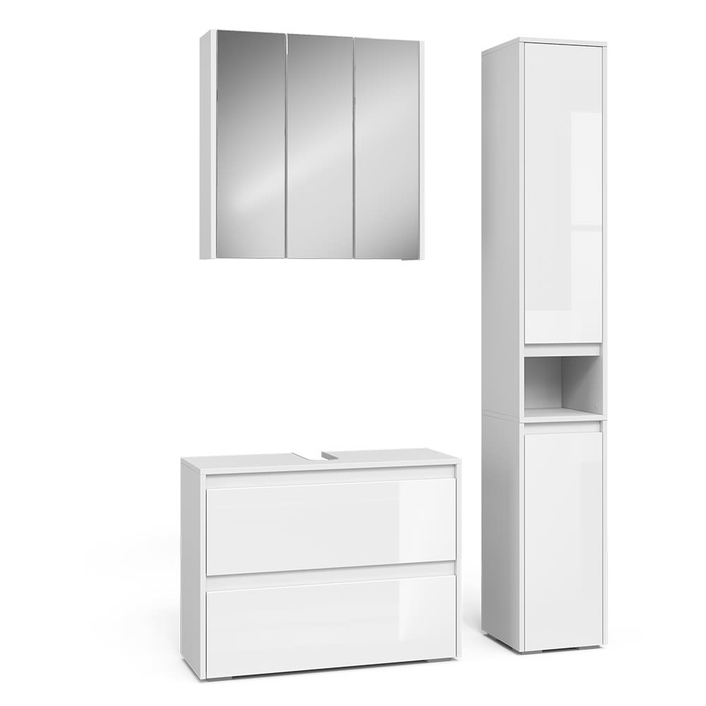 Meubles Bain Majest, Blanc Haute Brillance, 3 Pièces, Vicco