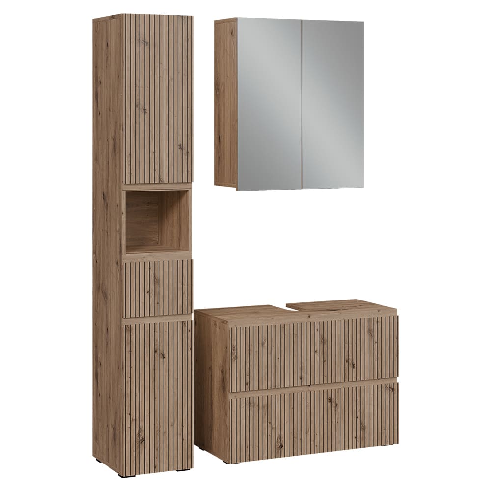 Ensemble De Meubles De Salle De Bain 3 Pièces Takumi, Chêne Artisan, 3 Pièces, Vicco