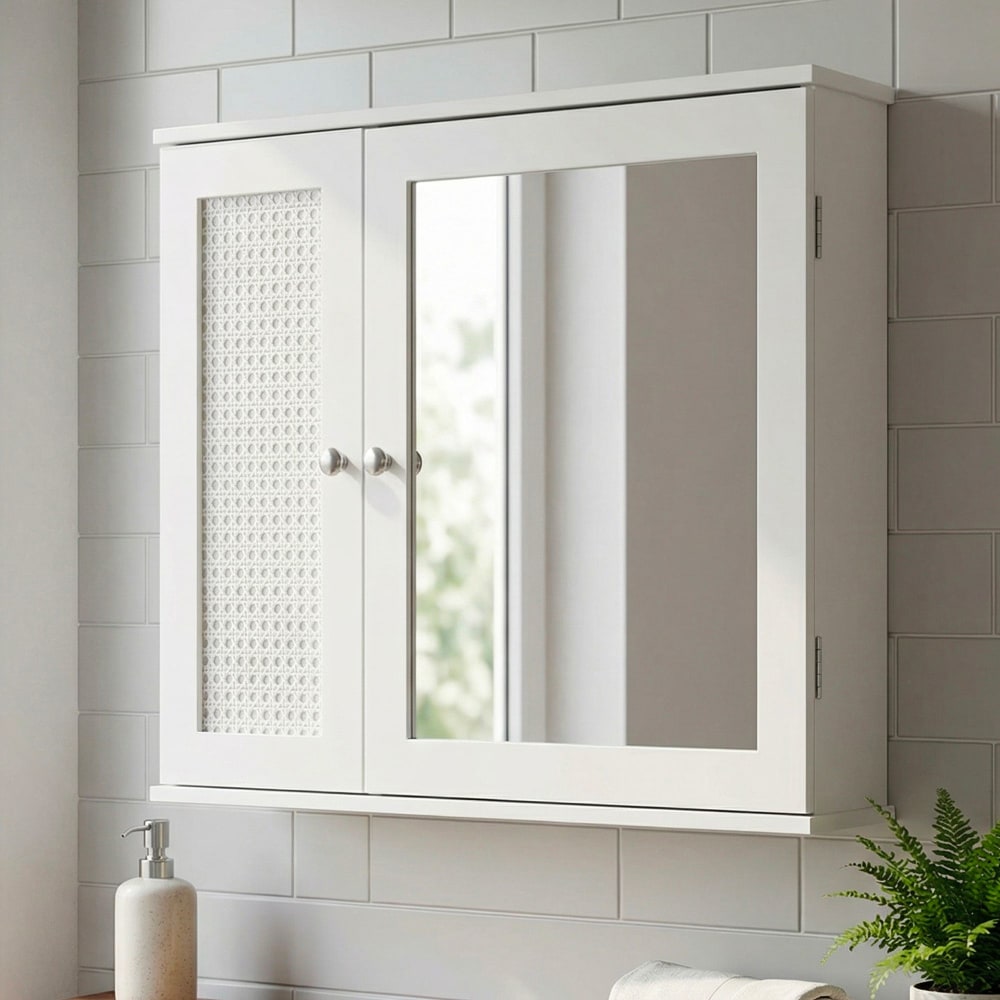 Armoire Suspendue Blanche 60cm Meuble Mural Salle de Bain Armoire Miroir Porte FineBuy