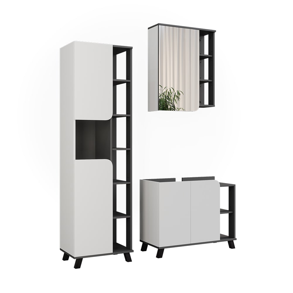 Vicco Ensemble de meubles de salle de bains Anthracite/Blanc 3 pièces