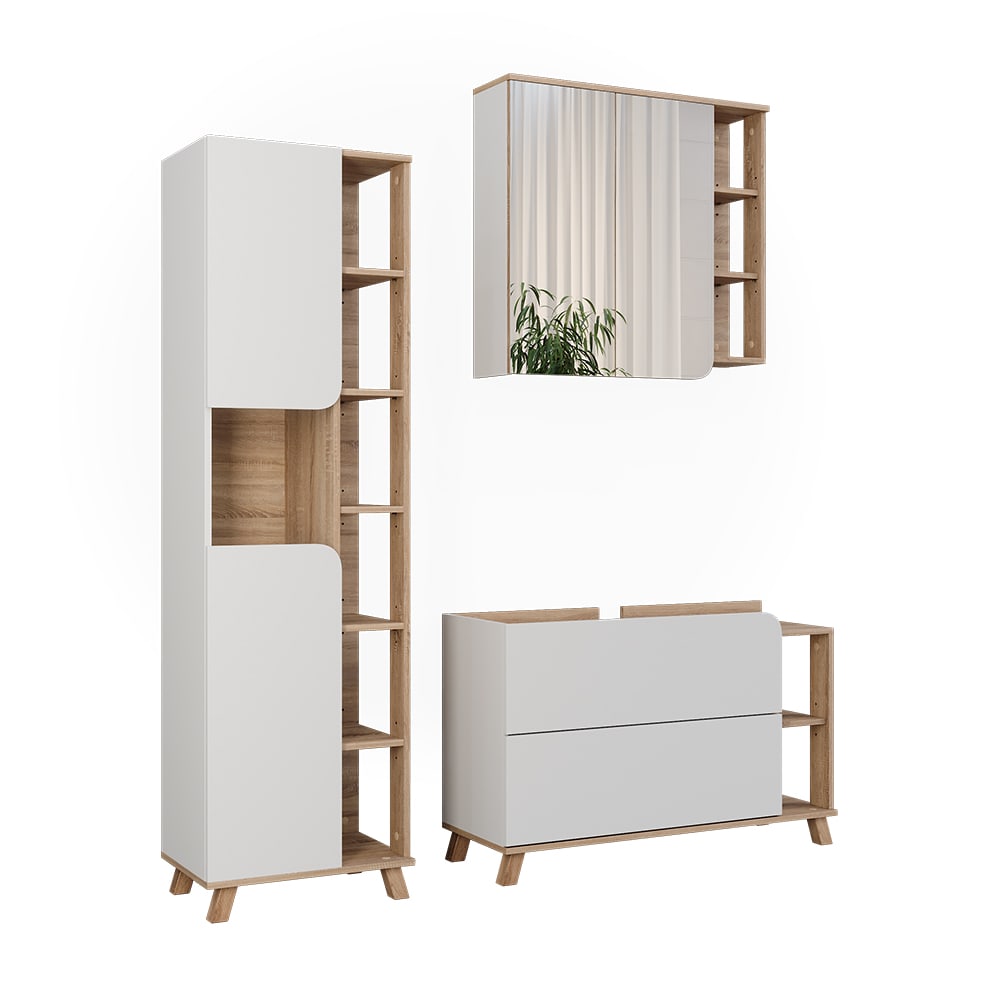 Ensemble de meubles de salle de bains 3 pièces sonoma/blanc 100x65cm