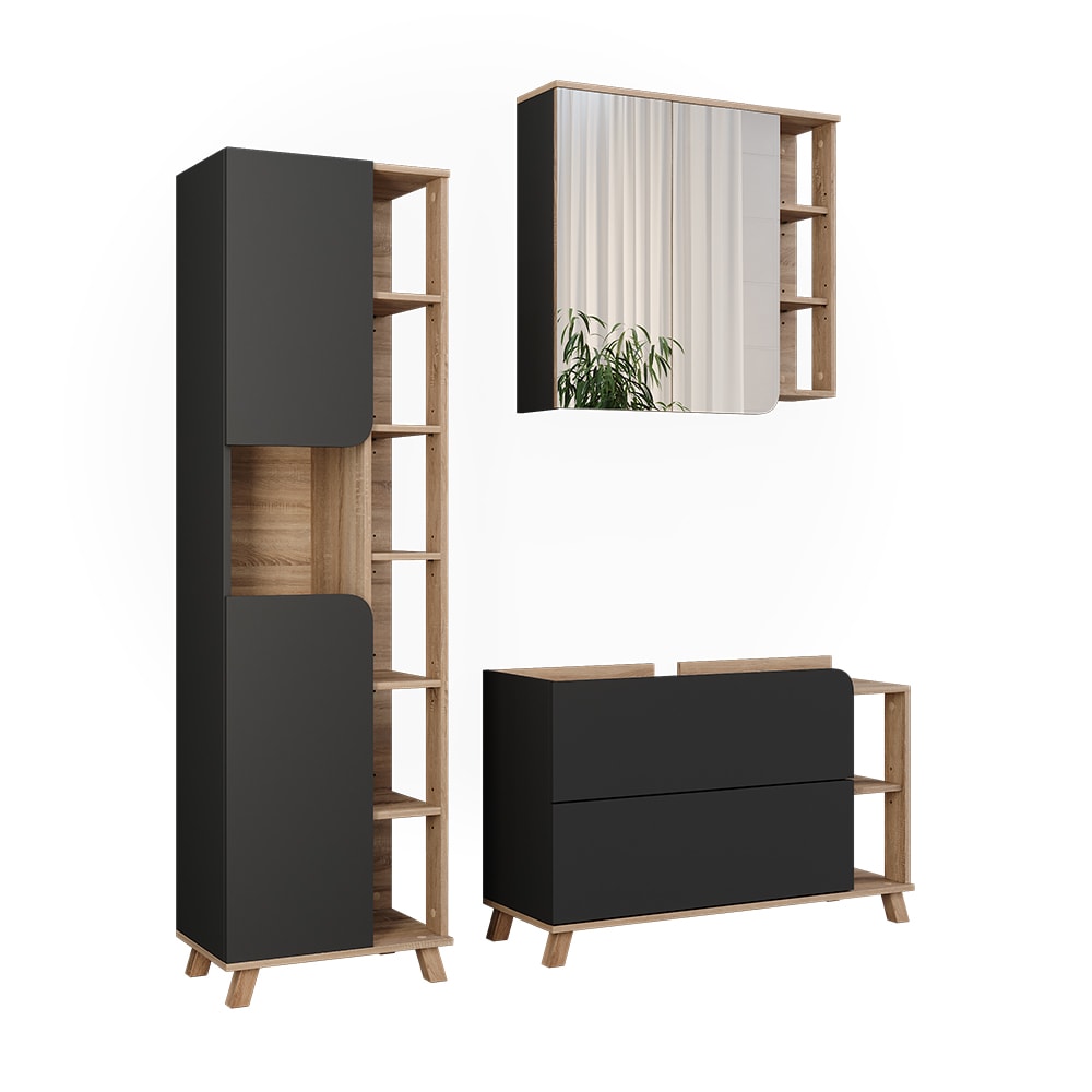 Meubles bain 3 pièces sonoma/anthracite 100x65cm