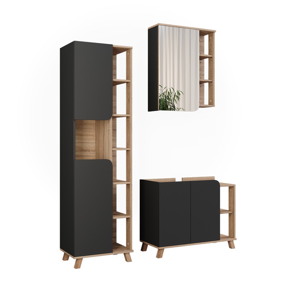 Meubles bain 3 pièces sonoma/anthracite 80x65cm