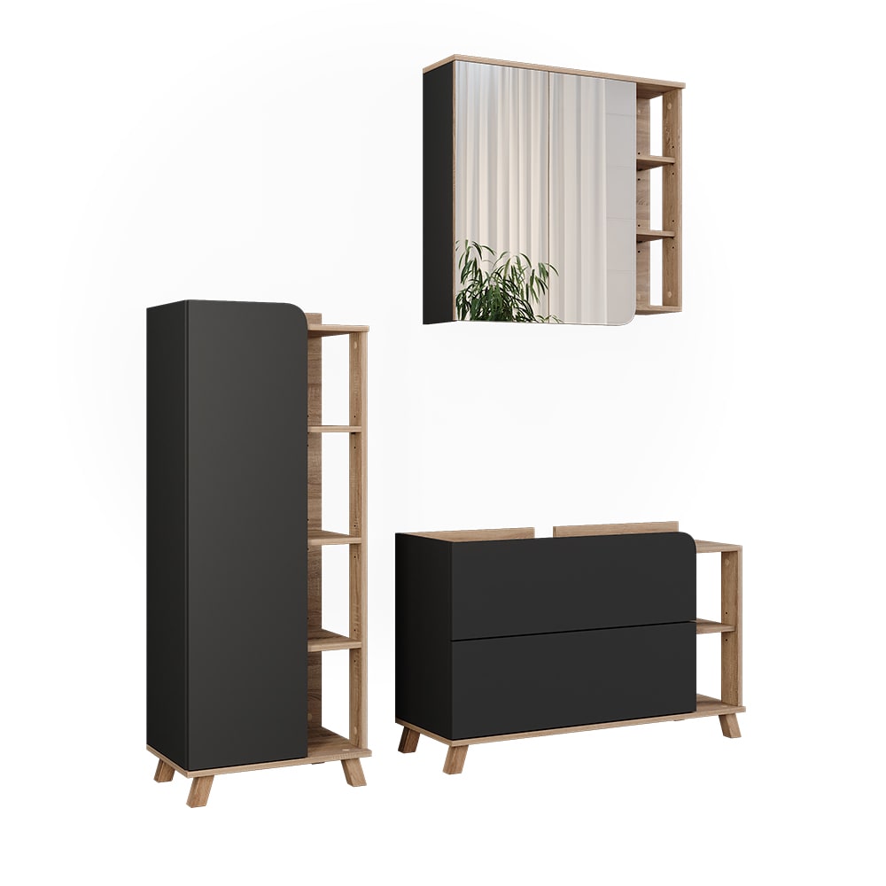 Meubles bain 3 pièces sonoma/anthracite 100x65cm