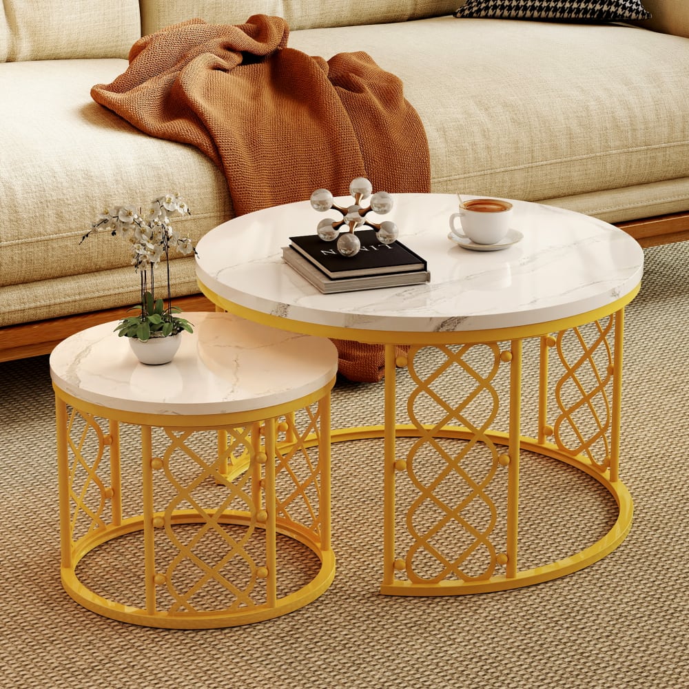 Tables basses gigognes marbre métal moderne salon lot 2