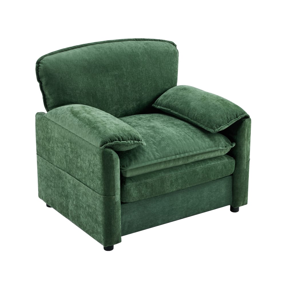 Fauteuil En Chenille Vert Foncé Avec 2 Poches De Rangement Latérales, En Vert Foncé