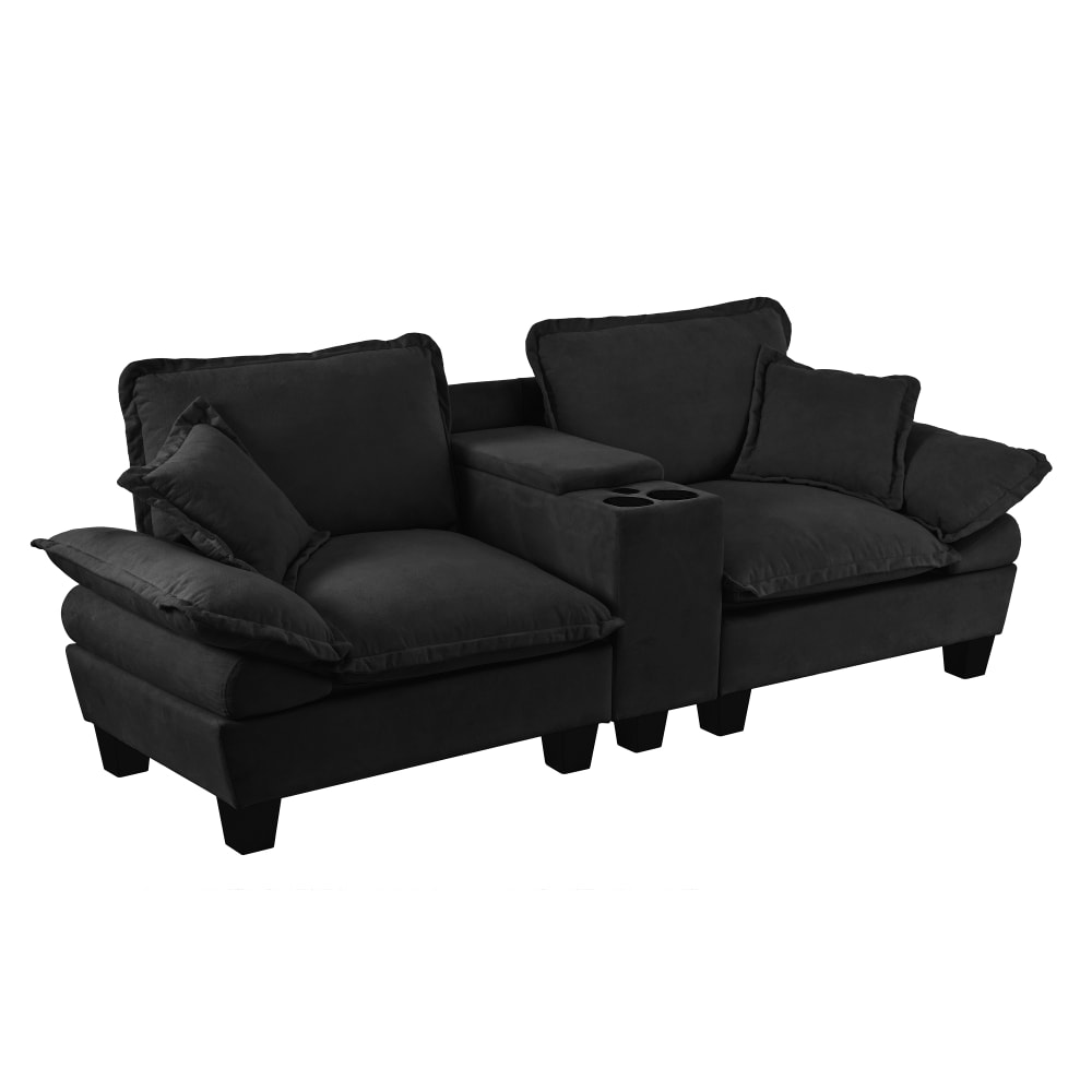Canapé Modulable Avec Usb, Rangements Et Porte-gobelets, En Chenille Noir, 224x82x90 Cm