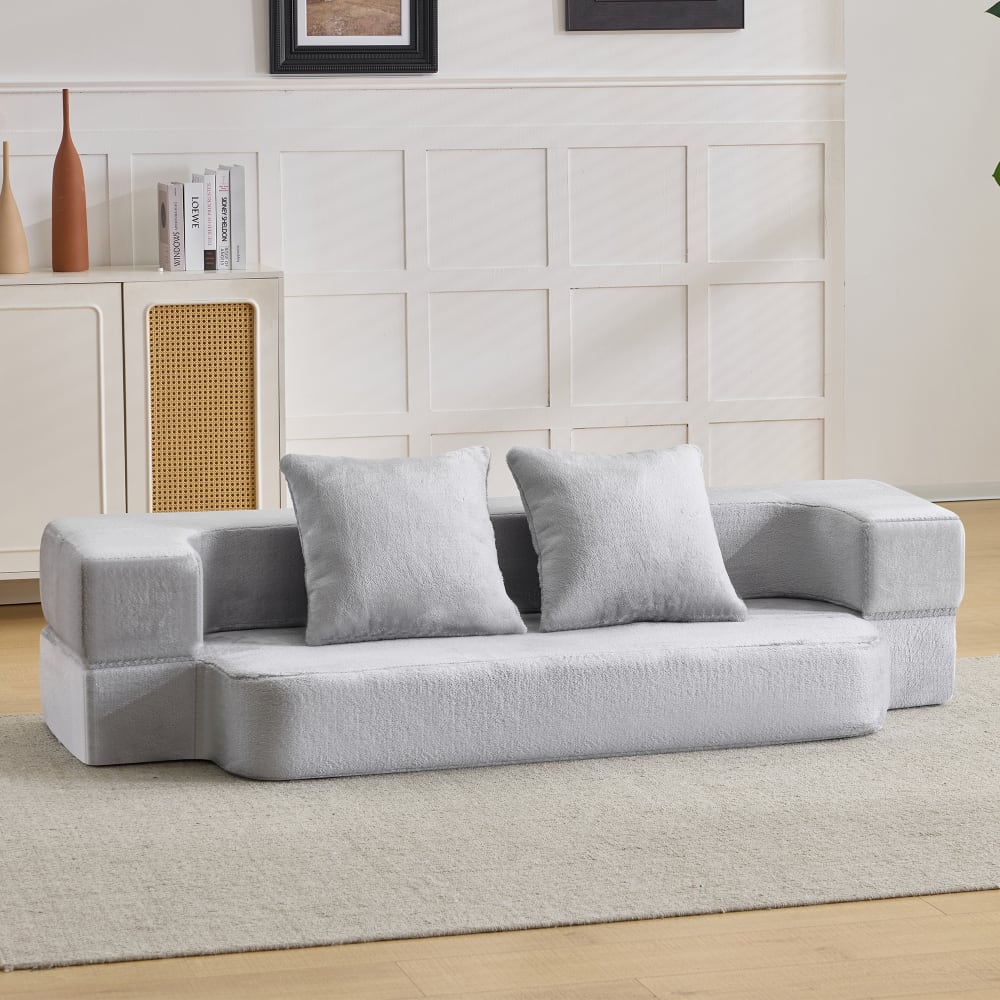 Canapé 2 Places, Convertible, Tissu, Gris Clair