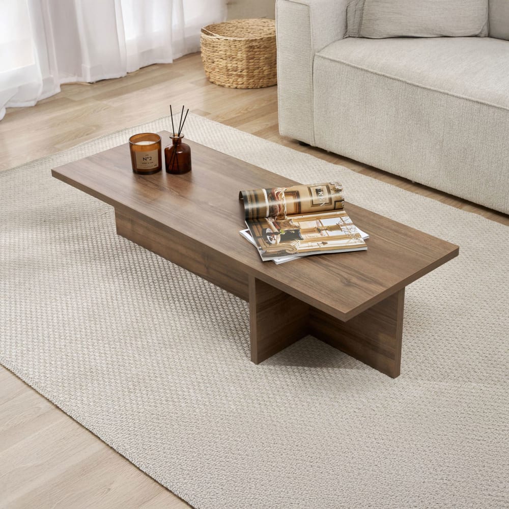Table basse rectangulaire 120x45x30 cm couleur noyer - teona