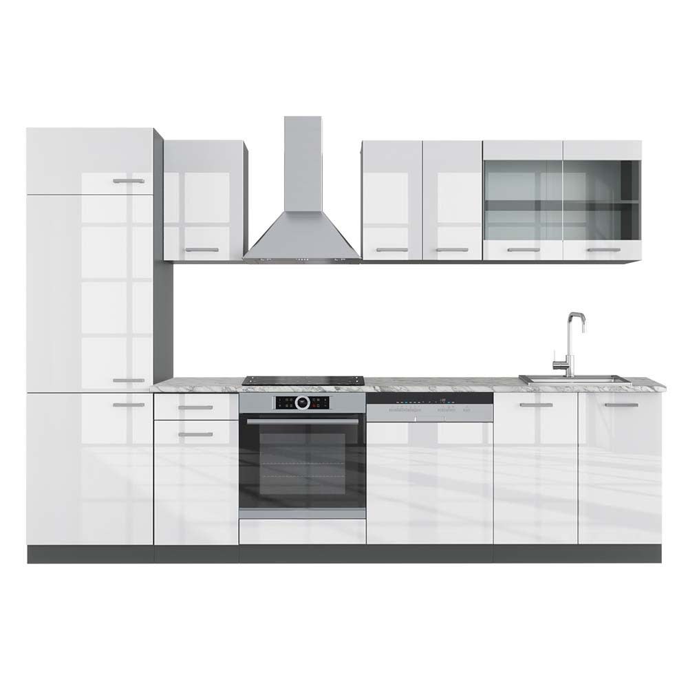 Cuisine, pt marbre, blanc brillant/anthracite 300 x 207cm