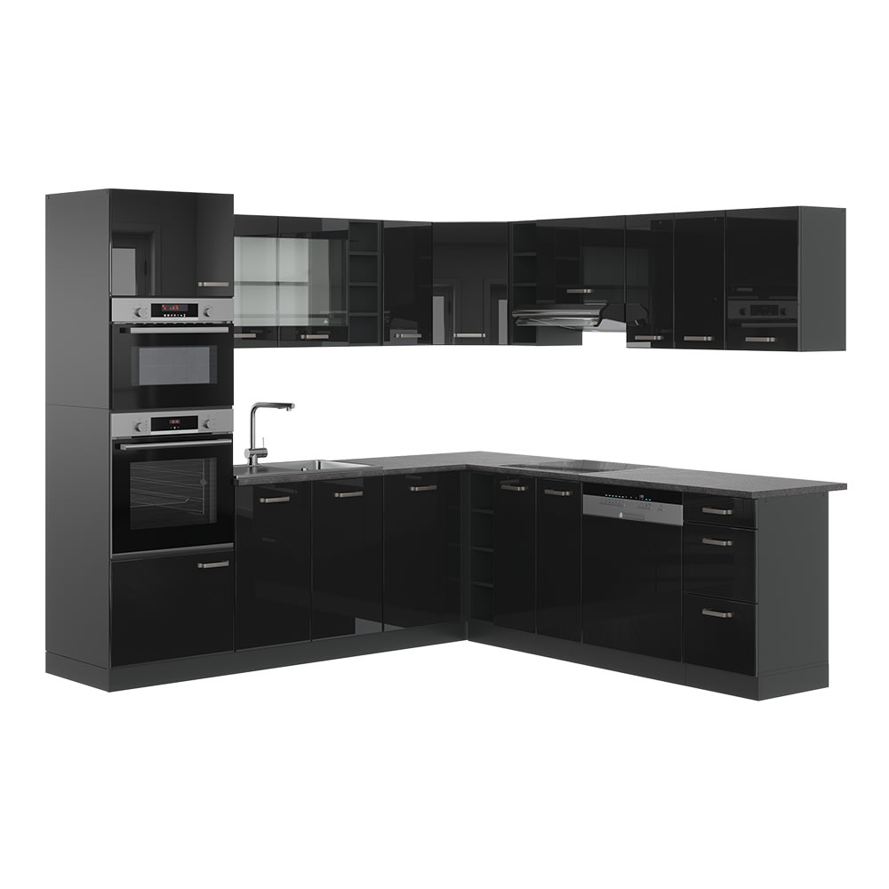 Vicco Cuisine en angle Noir Haute brillance/Anthracite 247 x 237 cm sans PT