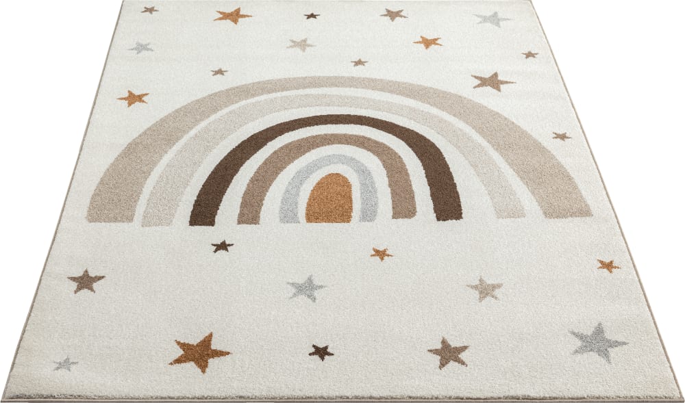 Tapis Enfant Moderne Doux Arc-en-ciel Étoiles, Crème, 140 x 200 cm