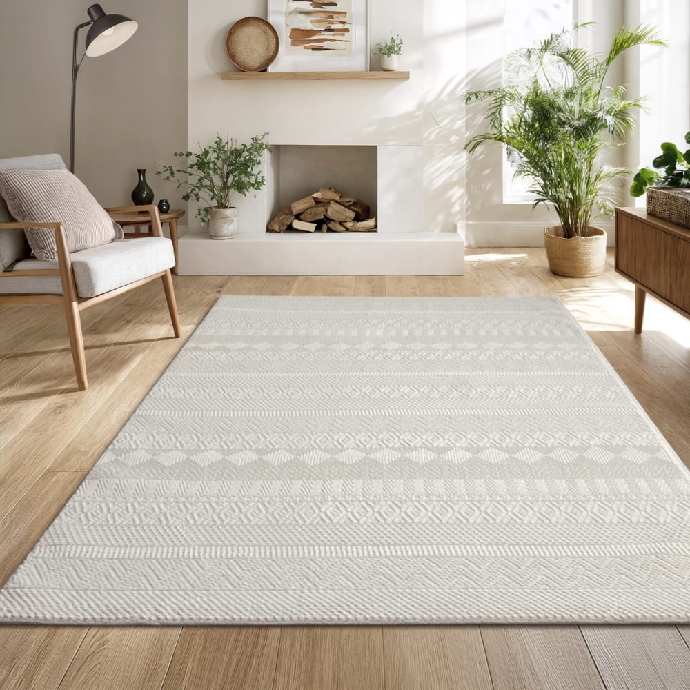 Tapis design moderne style uni durable, crème, 160 x 230 cm