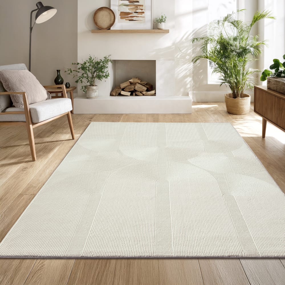 Tapis design salon moderne art curve durable, crème, 160 x 230 cm