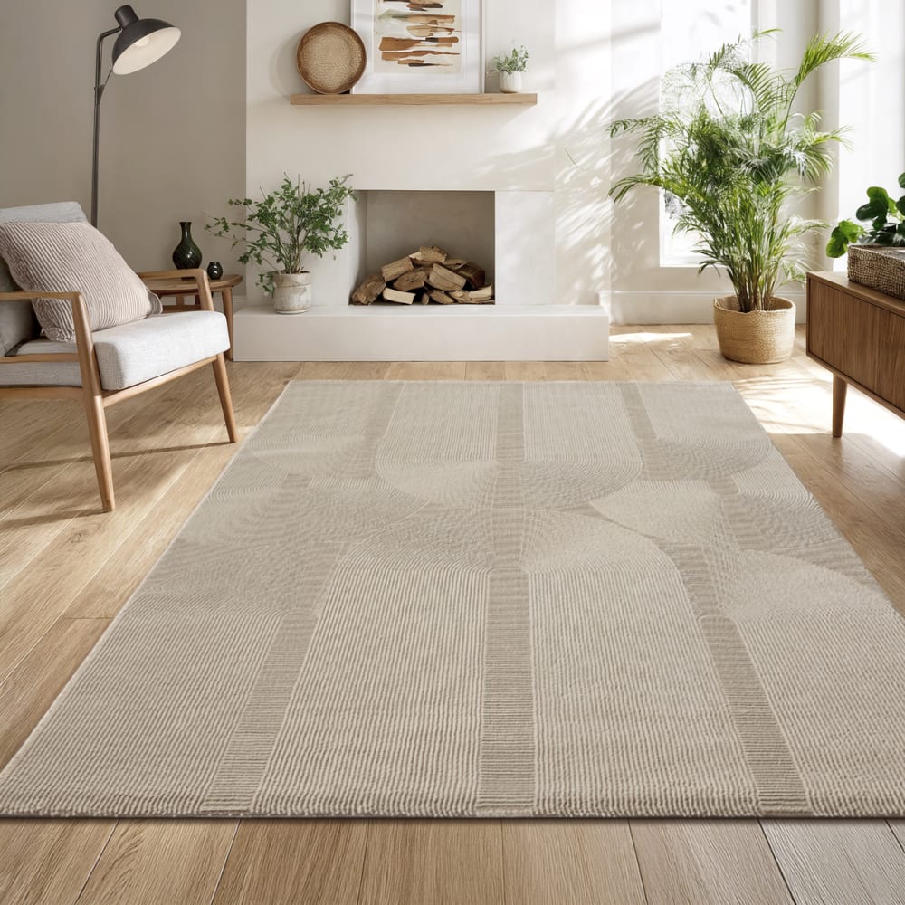 Tapis design salon moderne art curve durable, beige, 120 x 170 cm