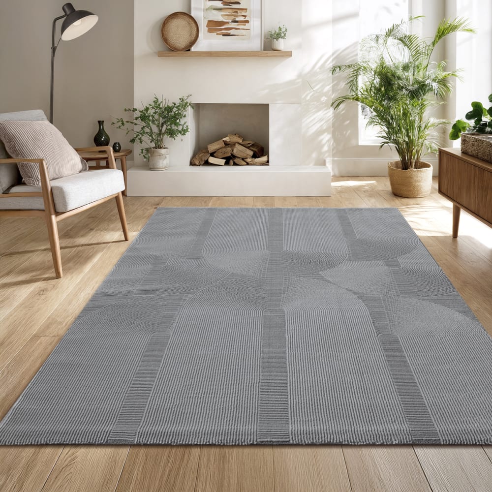 Tapis design salon moderne art curve durable, gris, 200 x 290 cm
