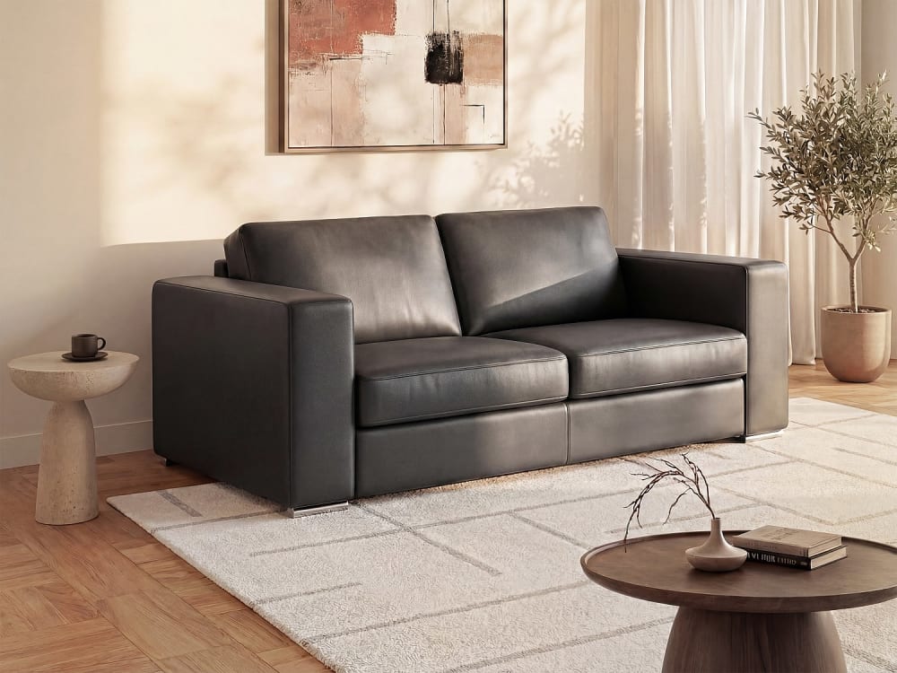 Canapé 3 places convertible express en simili noir - Couchage lattes larges 140 cm - Matelas 18 cm avec mémoire de forme CALITO
