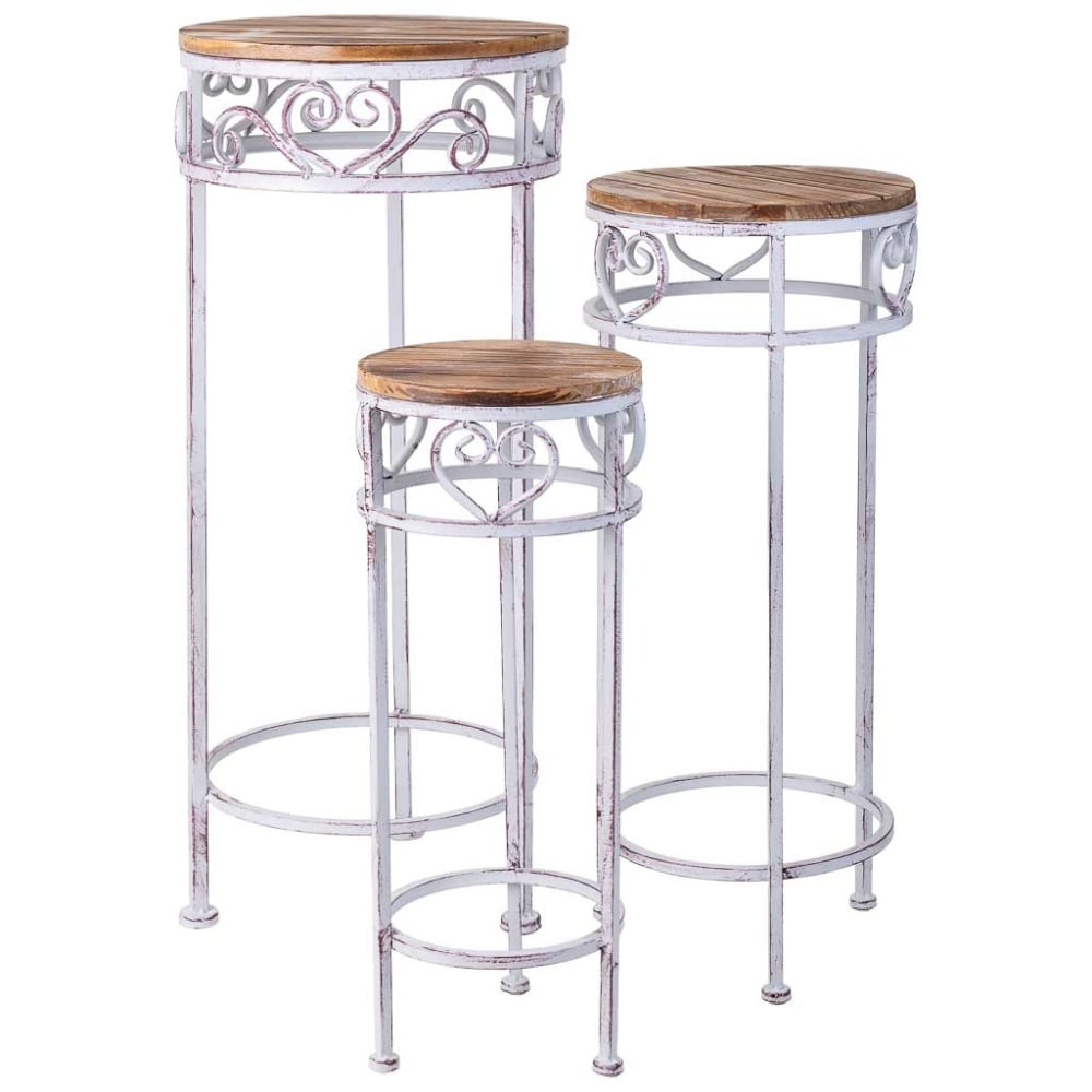 Ensemble De 3 Supports Pour Pots De Fleurs Beige, 30x30x71h Cm