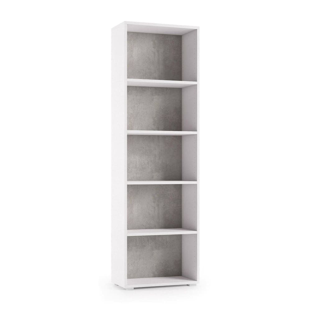 Bibliothèque, Effet Bois, Blanc, Ciment, 60x30h195 Cm